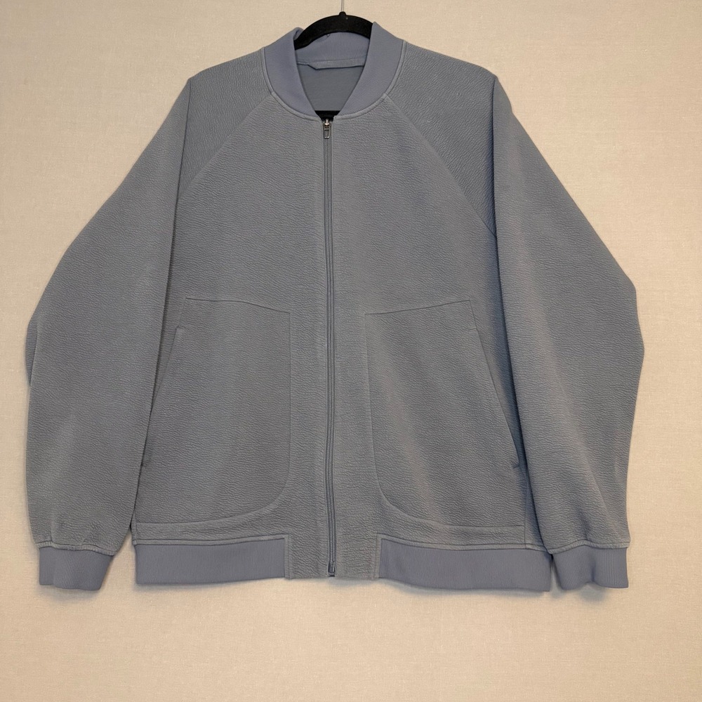 Lululemon At Ease Bomber Jacket Mens Large Blue Grey Textured Full Zip LM3FF6S